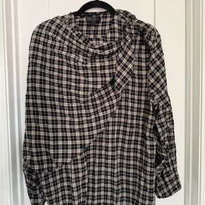 Zara ZW Collection Plaid Scarf Shirt Black and Grey